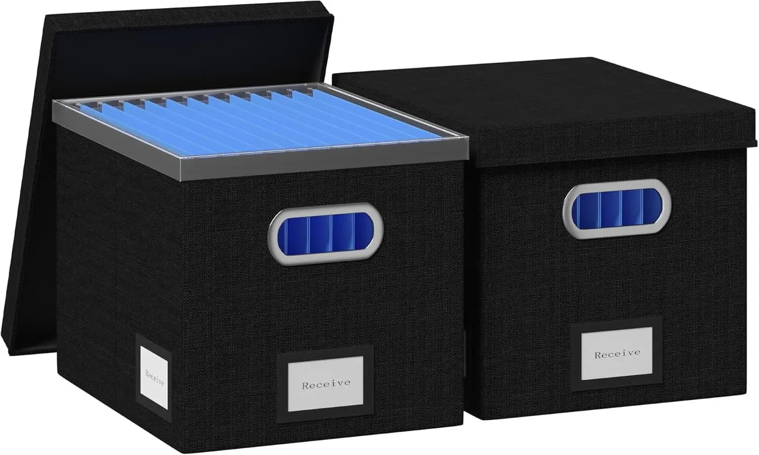 Scatola Organizzatrice per Documenti - Set di 3 Scatole per Archiviazione con Coperchio, Organizzatori Decorativi per Cartelle Sospese in Plastica Monoblocco