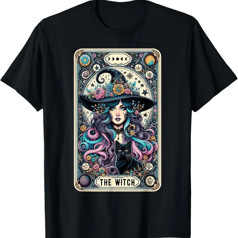 The Witch Cat Tarot Card Vintage Gothic Halloween T Shirt