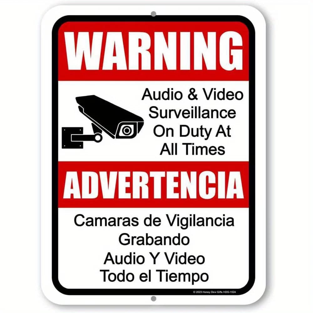2026 Bilingual English/Spanish Warning Security Sign - HDG-1524 Metal Wall-Mounted Surveillance Camera Sign with 24/7 Audio &