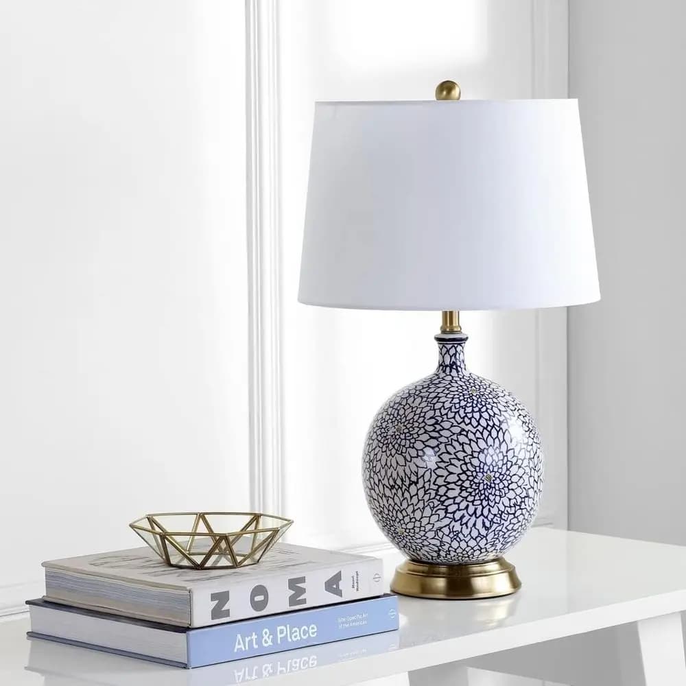 Orianna 25 Blue/White LED Table Lamp for Bedroom, Living Room, Home Office, Desk, Nightstand