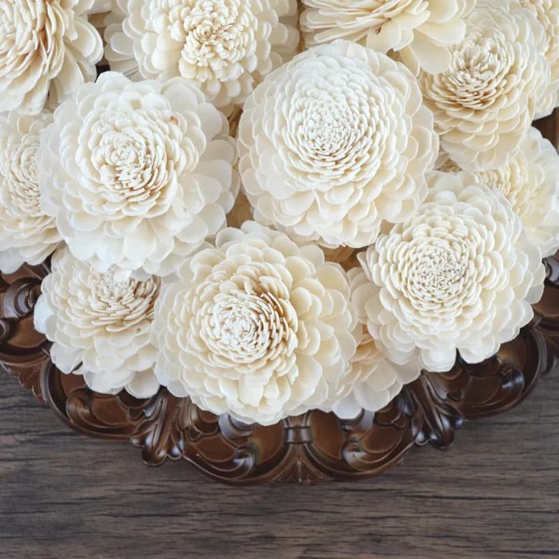 36 pezzi 3,2 "gelsomino Sola fiore di legno con bastoncini di rattan in fibra nera da 7,8" accessori per diffusori di canna decorazioni per la casa moderne fai da te