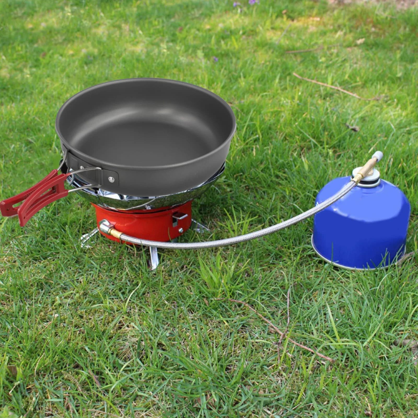 Camping Cooking Red Handle Folding Handle Pan Camping Frying Pan 1.7L Capacity 5.5CM Height Aluminum Alloy Material