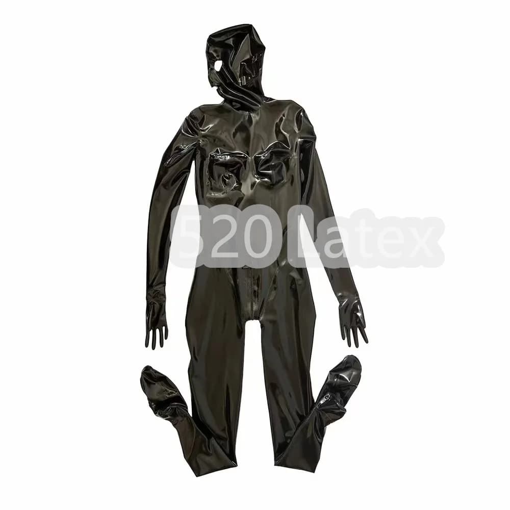 Body in lattice femminile fatto a mano Catsuit in lattice con busto 3D con calzini e guanti con cappuccio attaccato sulla testa posteriore sulla cerniera sul cavallo anteriore