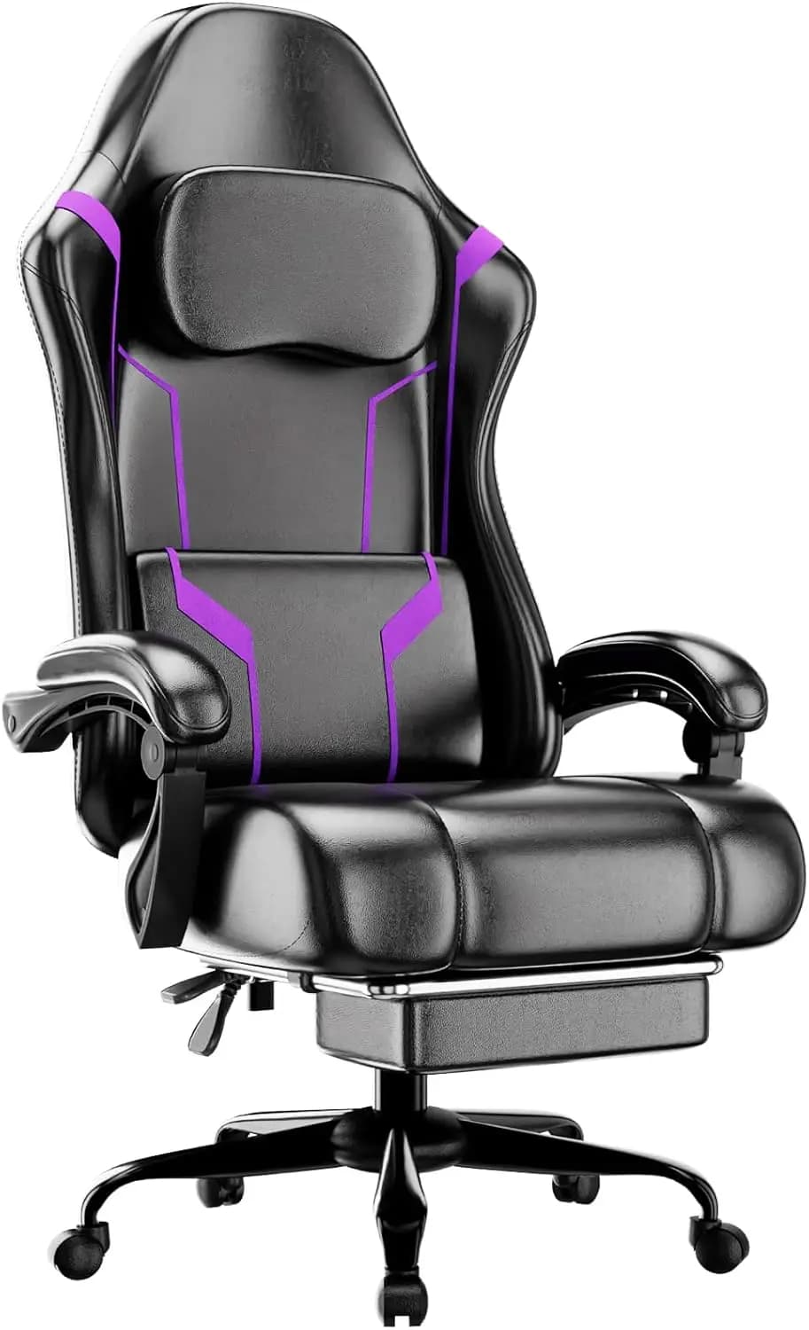 Sedia da Gaming Ergonomica con Cuscino a Molle Insacchettate e Poggiapiedi, Sedia Girevole Regolabile in Altezza per Ufficio e Casa, Viola