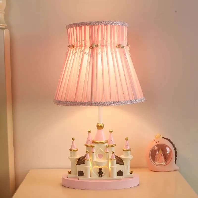 Lampade da tavolo per castello della camera della principessa Lampada da castello in tessuto con fiocco rosa Lampada da tavolo per decorazioni per la camera da letto della ragazza da comodino calda e carina