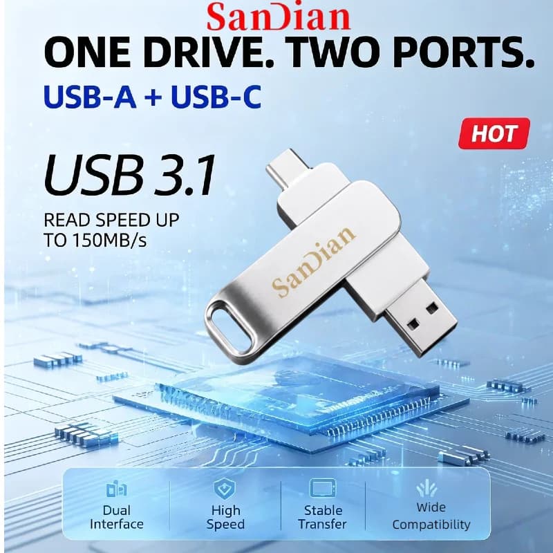 New USB 3.1 Flash Drive 128GB 256GB 512GB Metal Type‑C Pendrive 2in1 Dual Interface OTG Memory Stick For Smartphone Laptop Mac
