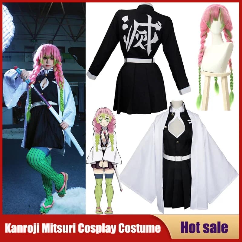 Anime Kanroji Mitsuri Costume Cosplay Kimetsu No Yaiba Game Demon Slayer Full Set for Adults Kids Wig Kimono Party Dress Uniform Women