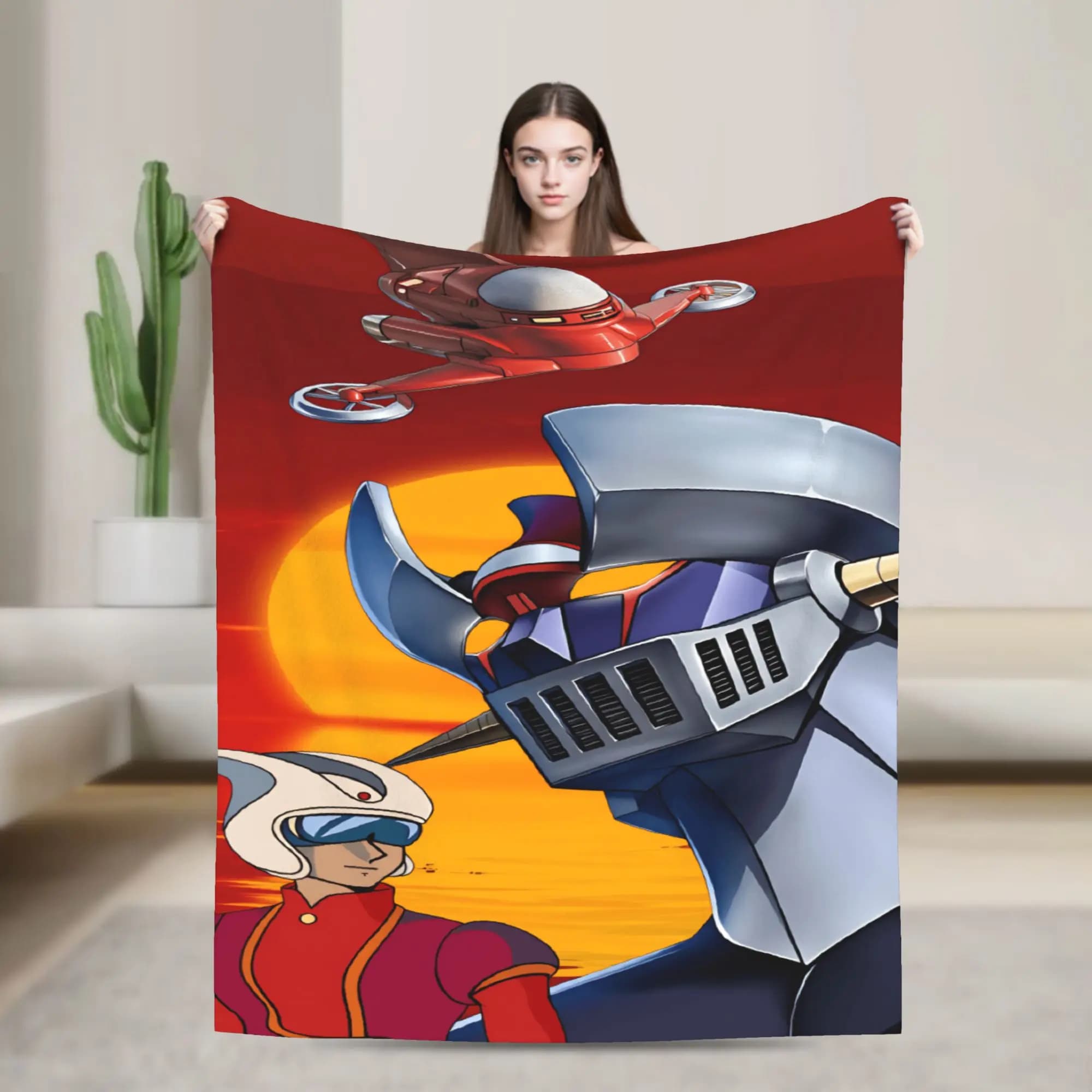 Coperta Cartoon Rocket Punch Mazinger Z, calda e accogliente per l'inverno, per adulti, per divano, casa, copriletto in flanella.