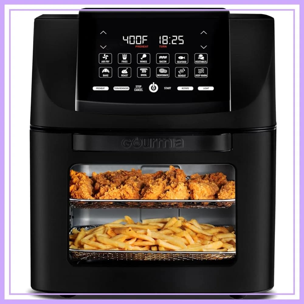 Forno Friggitrice ad Aria da 14 Qt con Girarrosto, 12 Programmi Preimpostati, Display Digitale, Funzioni Cottura, Grigliatura, Arrosto, Disidratazione, Lavabile in Lavastoviglie