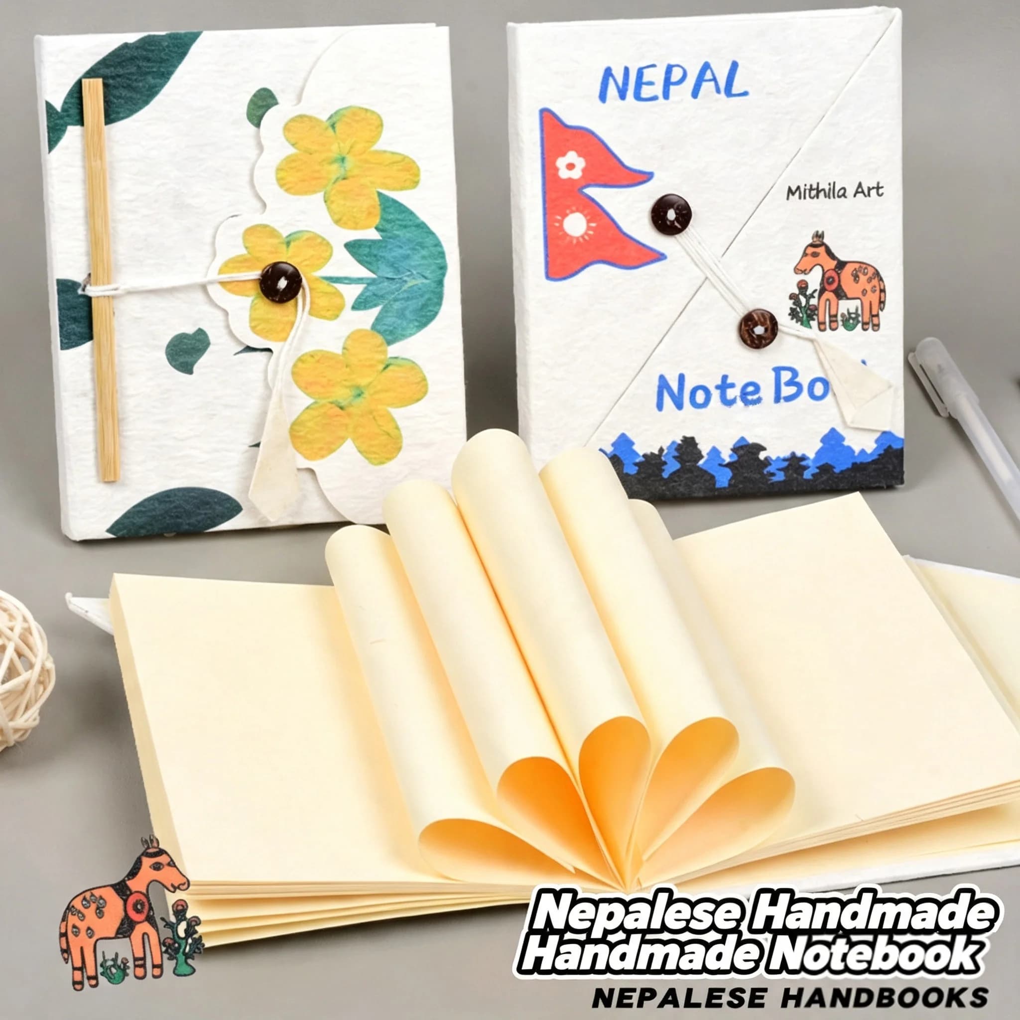 Nepal Lokta Handmade Paper Notebook Mithila Art Blank Journal String Binding Sketchbook DIY Scrapbooking Diary Stationery Gift
