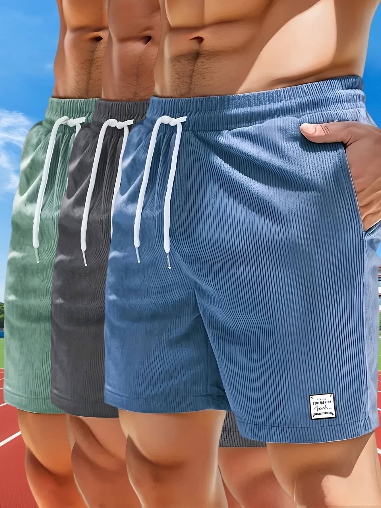 Pantaloni sportivi da uomo estivi in velluto a coste Pantaloncini casual Pantaloncini da spiaggia da uomo Pantaloni corti da basket Etichetta tinta unita Abbigliamento sportivo da uomo