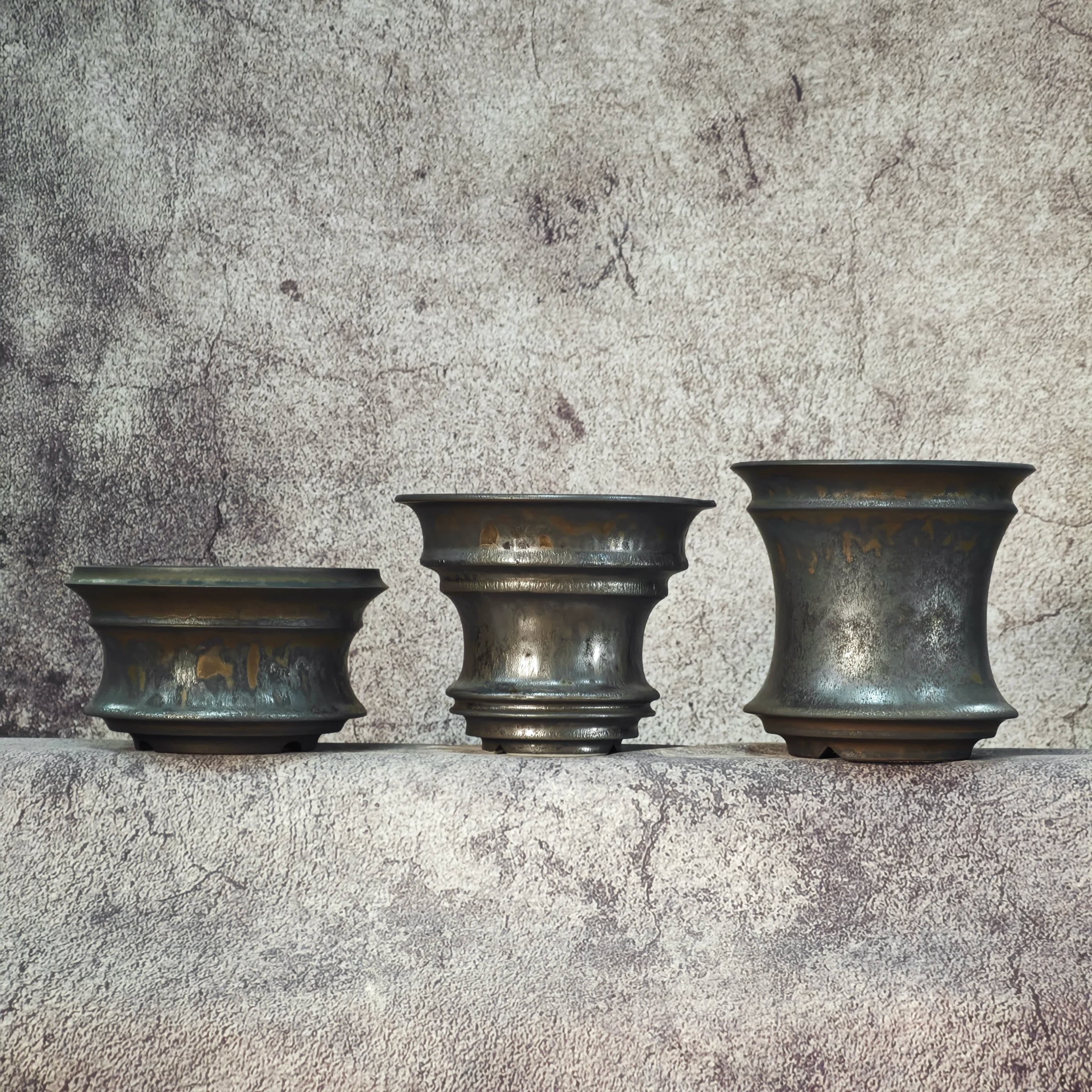Handmade Black Gold Ceramic Caudex Planter - Medium Unique Flower Pot for Pachypodium, Cactus, Agave Succulents