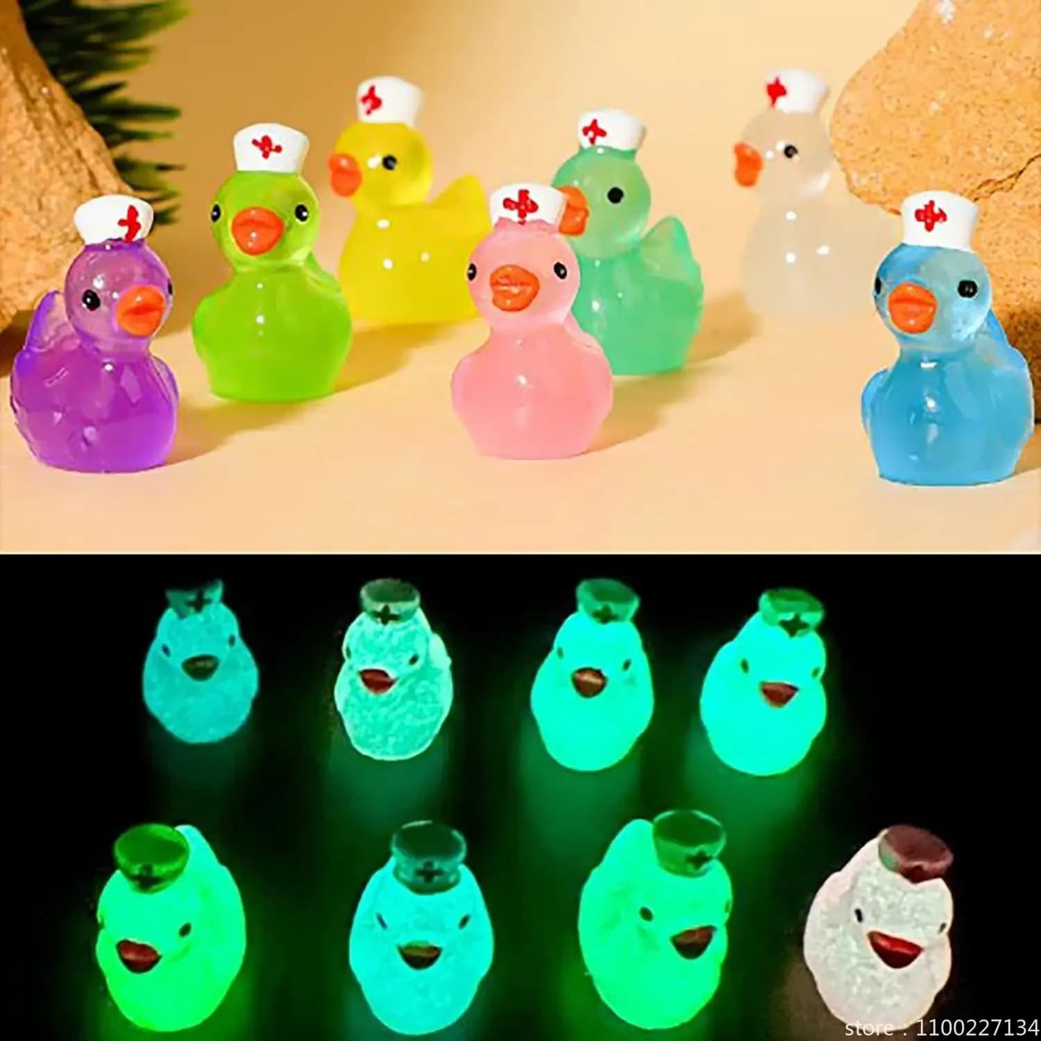 100/50 pz Glow in Dark Infermiera Anatra Figurine Fata Giardino Decor FAI DA TE Micro Paesaggio Fluorescente Luce Notturna Accessori In Miniatura