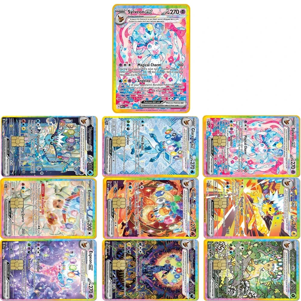 Anime Pokemon PTCG Eevee Bank Card Sticker Credit Card Waterproof Sticker Bus Pass Diy Decal Small Chip Film Tape Sticker