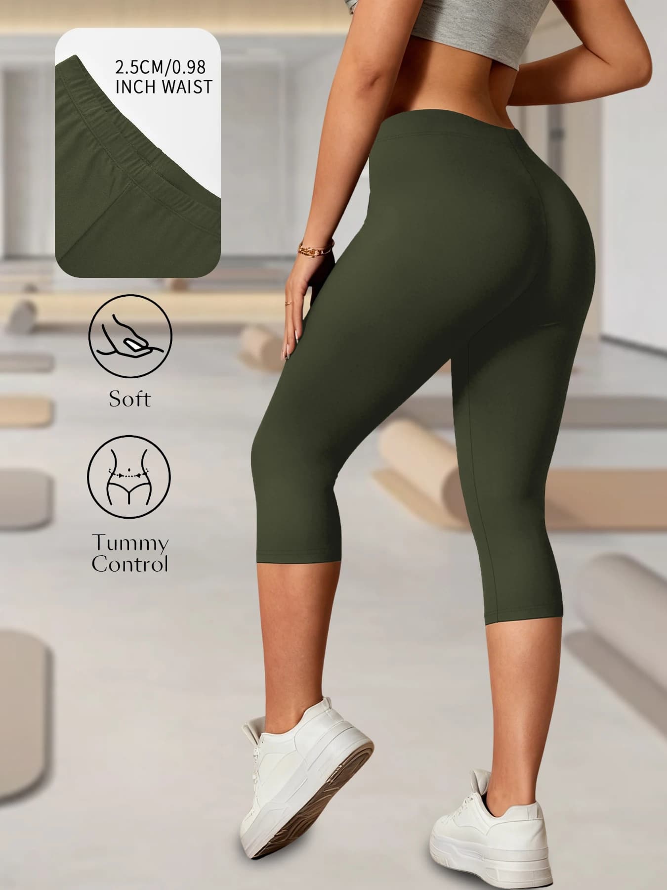Athletic Yoga Leggings for Women Super Soft Capri Pants No See Through Workout Running Home Casual