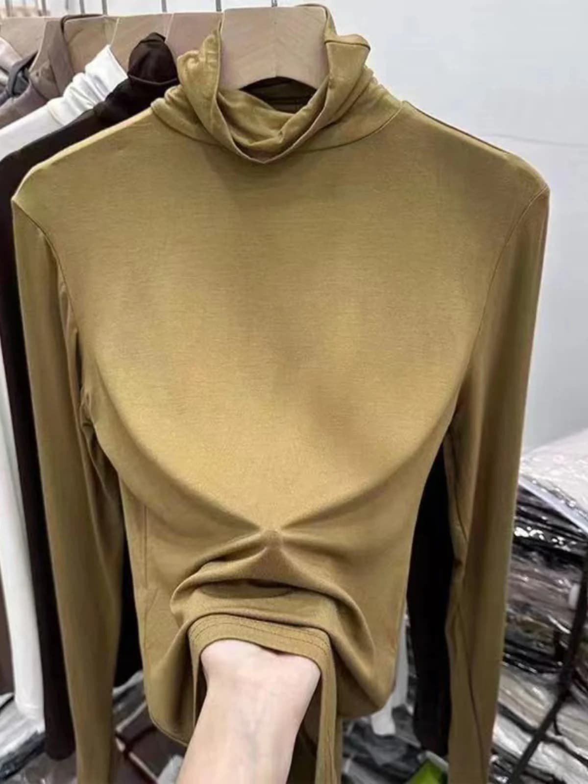 Modale Long Sleeve High Collar T-Shirt Women Slim Fit Inner Wear Bulk Neck Base Shirt Versatile Top Commute Style Classic Pat...