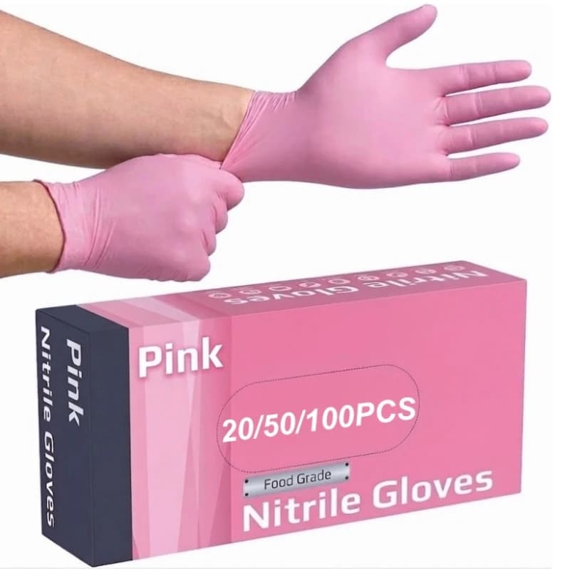 Guanti in Nitrile Rosa XS/S/M/L, Monouso, Elastici, Senza Lattice, per Uso Domestico, Cucina, Pulizia, Salone, Estetista