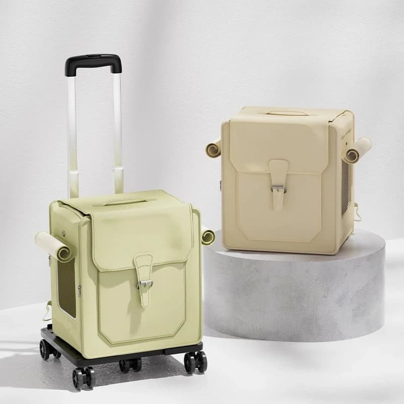 Zaino per gatti in pelle con ruote Zaino trolley impermeabile per cani e gatti Borsa da viaggio traspirante resistente ai graffi