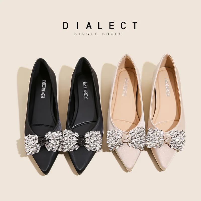 Decorazione con fiocco da donna Scarpe basse con bocca superficiale Mocassini a punta in tinta unita Decorazione con strass per esterni Scarpe da donna comode