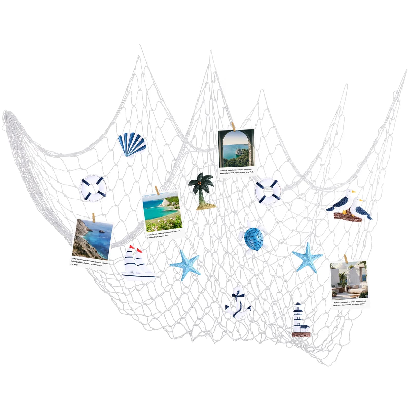 Nautical Fishing Net White Decorative Fishing Net for Beach Party Home Decor Wall Hanging Seaside Birthday Luau Hawaiian Theme