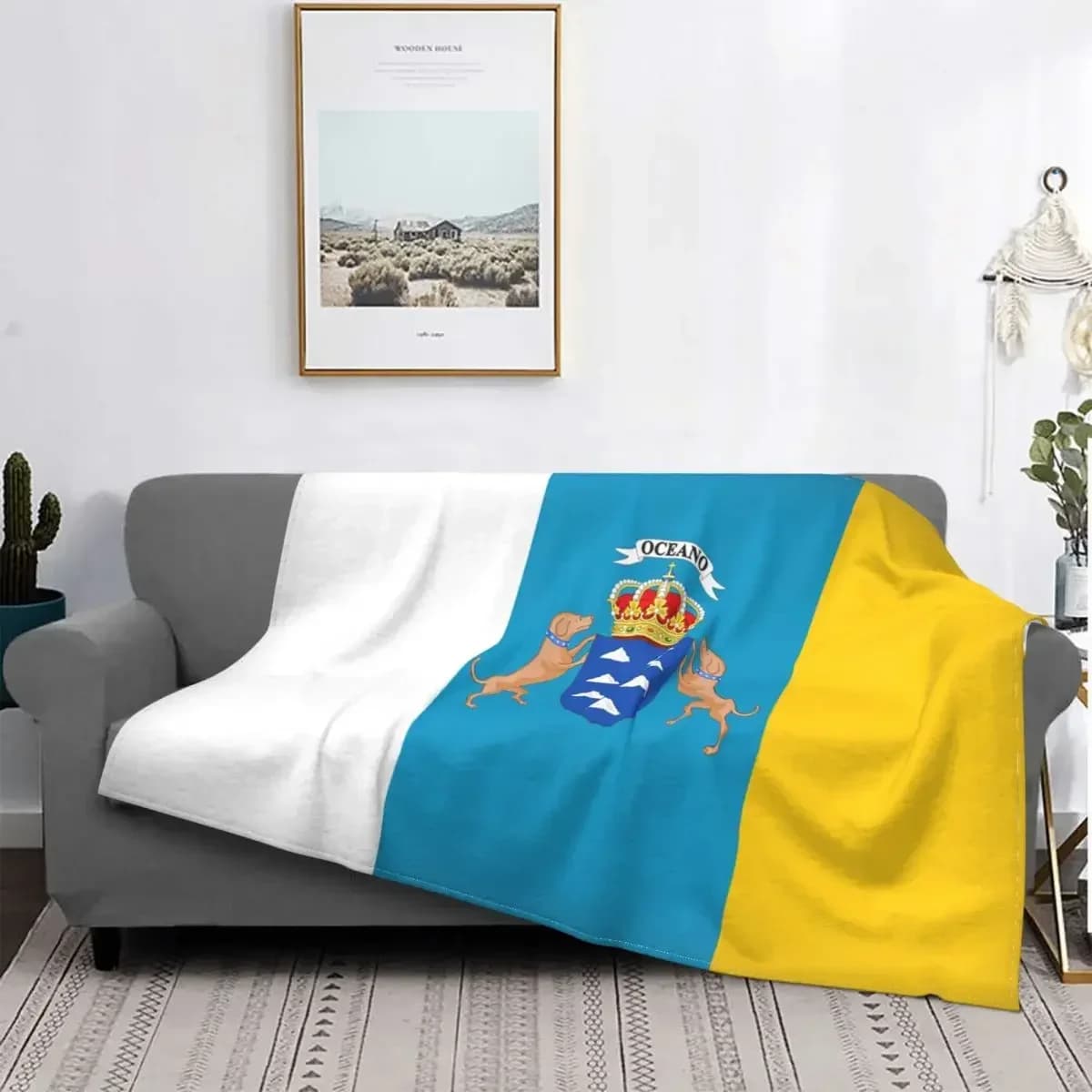 Coperte con bandiera della Spagna, Isole Oceano Canarie, decorazione in pile, coperta calda e traspirante nazionale per copriletti per auto di casa