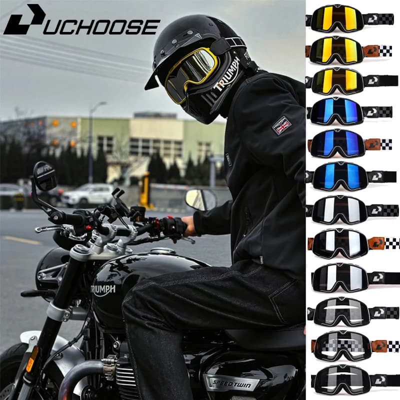Occhiali da bicicletta retrò Occhiali da sci Occhiali da sole Occhiali ATV Cintura antiscivolo AntiUV Cafe Racer Chopper Ciclismo Racing Spedizione gratuita