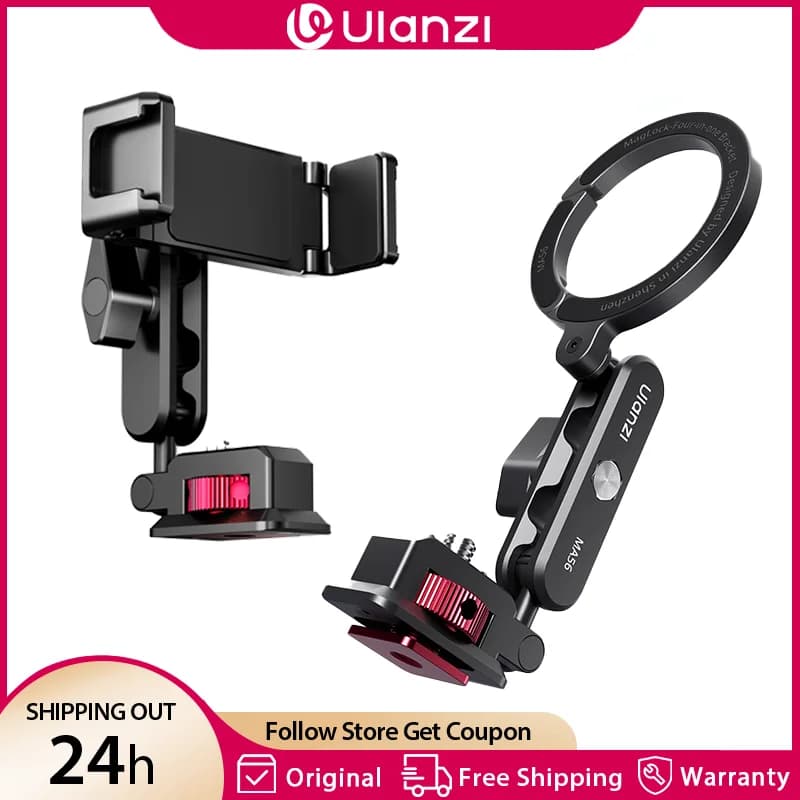 Ulanzi MA56 Magnetic Phone Holder MagLock 4 in 1 Phone stand on camera for Iphone 17 Android Dual 360 ° Cold shoe with 1/4" rotation.