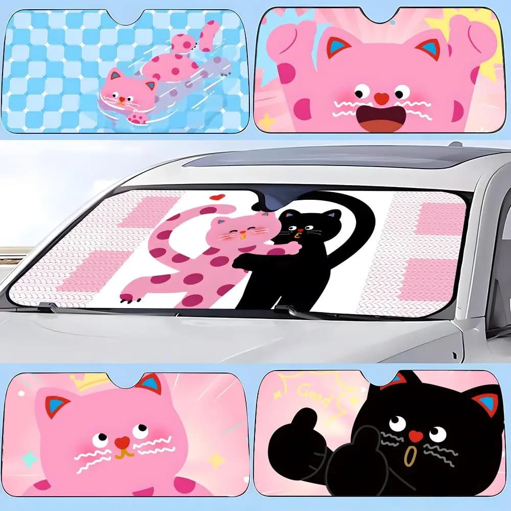 Parasole per auto P-Polka Dot Cat, parasole per parabrezza, parasole per protezione solare, regali originali per auto.