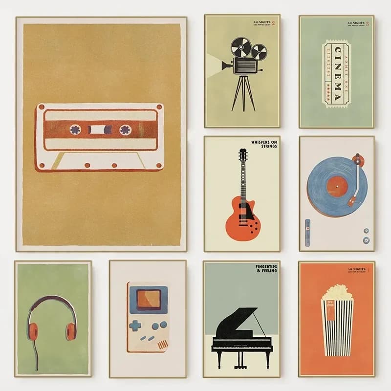 (No frame)Minimalist 90s Pop Culture Poster Mid Century Music Cinema Theater Canvas Painting Wall Art for Living Room Home De