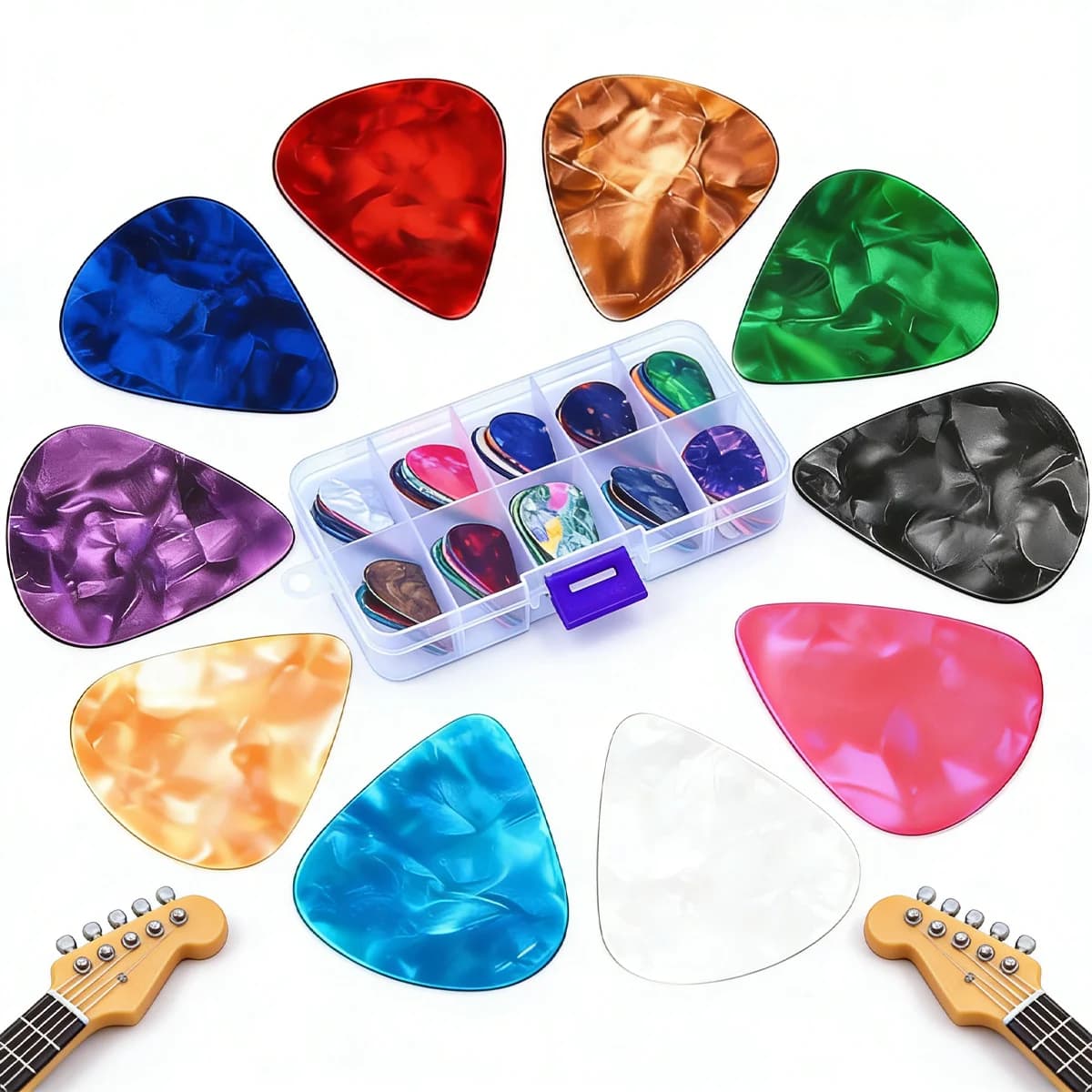 Set di 30 Plettri per Chitarra da 0,46mm in Scatola, Plettri ABS SLL con Motivi Casuali, per Chitarra, Ukulele, Basso, ZSY