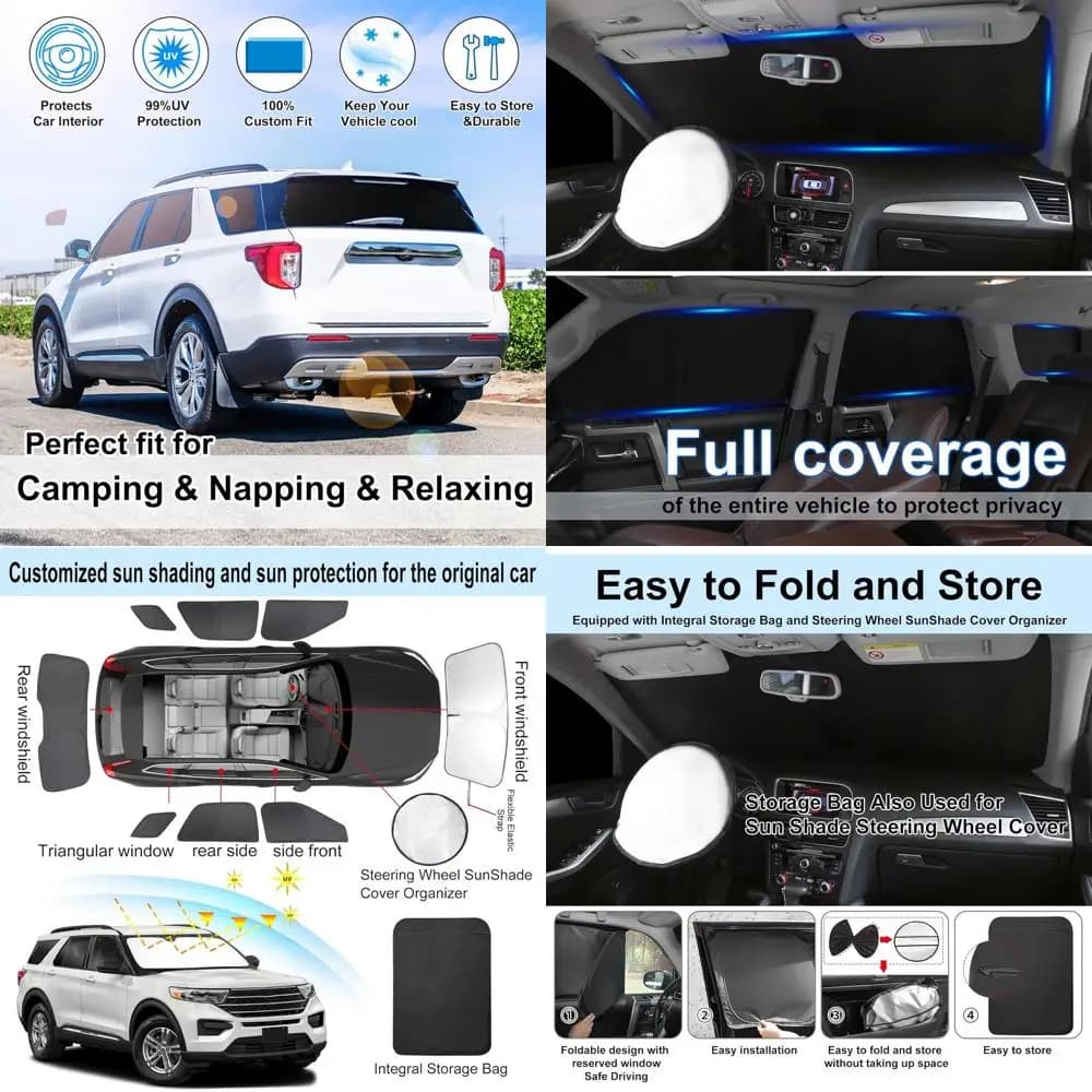 Set Universale di Parasole per Parabrezza per SUV, Modelli ST, XLT, Limited, Platinum, Coperture per Finestrini Laterali e Posteriori per la Protezione della Privacy