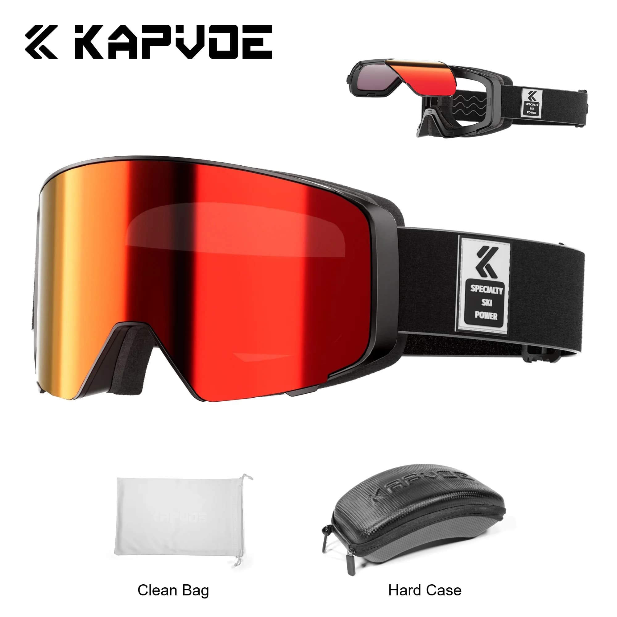 Kapvoe Flip Occhiali da sci per uomo Occhiali da neve Donna Anti-Fog Snowboard Maschera da sci sulla neve UV400 Occhiali da motoslitta Moto