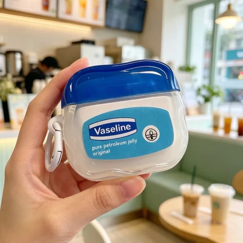 Custodia creativa a forma di vaselina per AirPods con portachiavi, compatibile con AirPods 4, 3, 2, 1, Pro 2, Pro 3, custodia per auricolari Bluetooth.