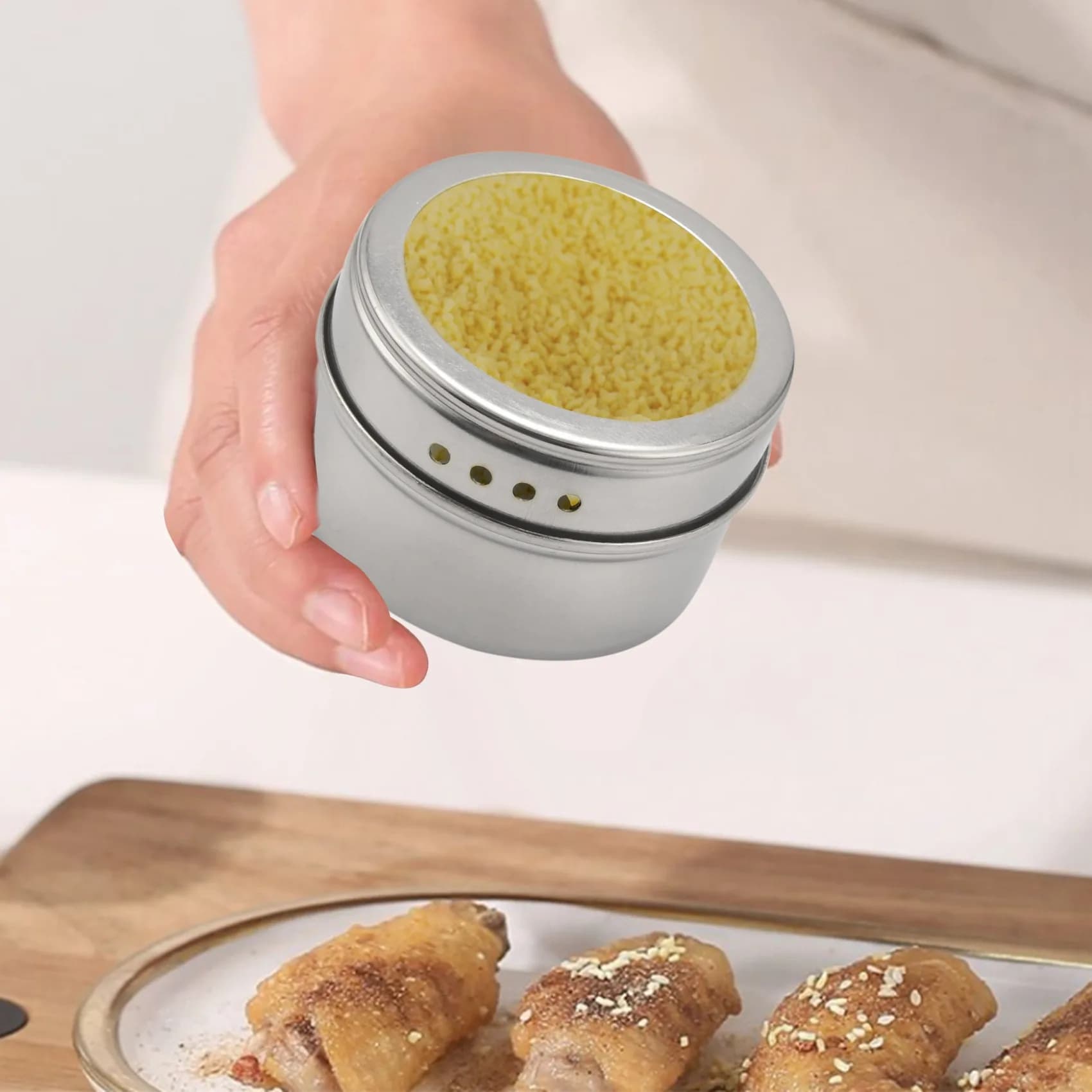 AB11-10Pcs/Set Clear Lid Magnetic Stainless Steel Spice Jar Sauce Pepper Seasoning Storage Container Kitchen Houseware