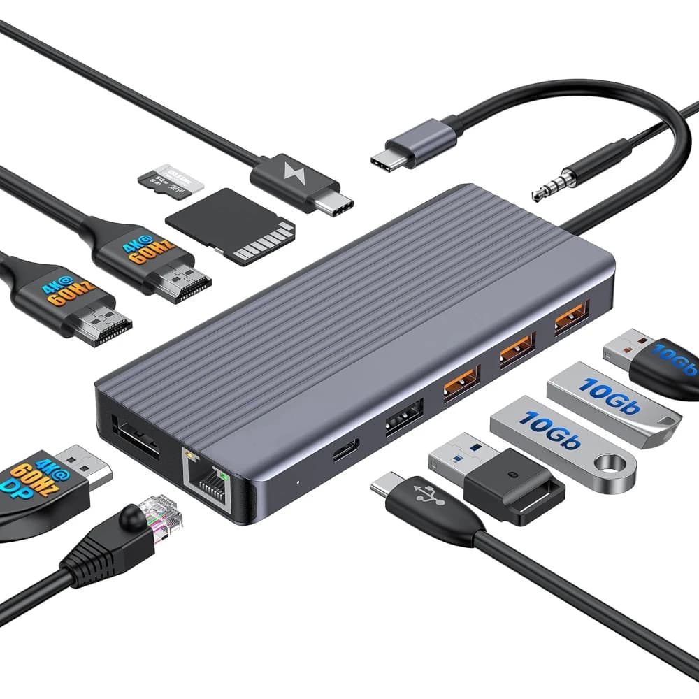 GETATEK 13 in 1 USB C HUB a doppio 4K60Hz Adattatore DP USB 3.2 compatibile HDMI Lettore di schede SD Ethernet PD100W per MacBook Pro Air