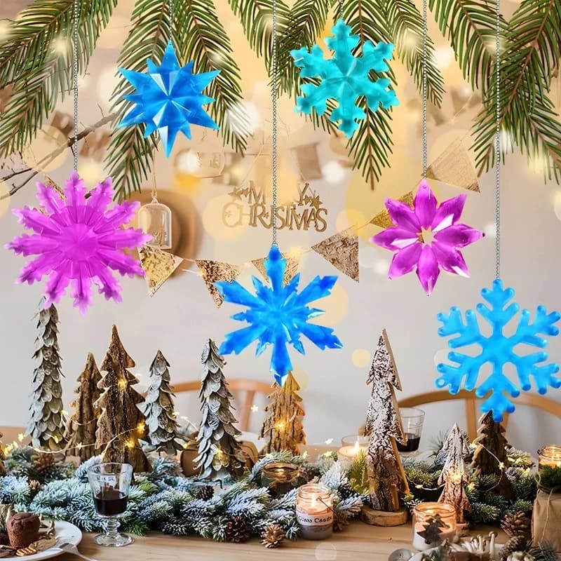 Stampi in Silicone per Resina Epossidica, Set di 8 Pezzi, Forme 3D di Cristalli di Ghiaccio e Fiocchi di Neve per Decorazioni