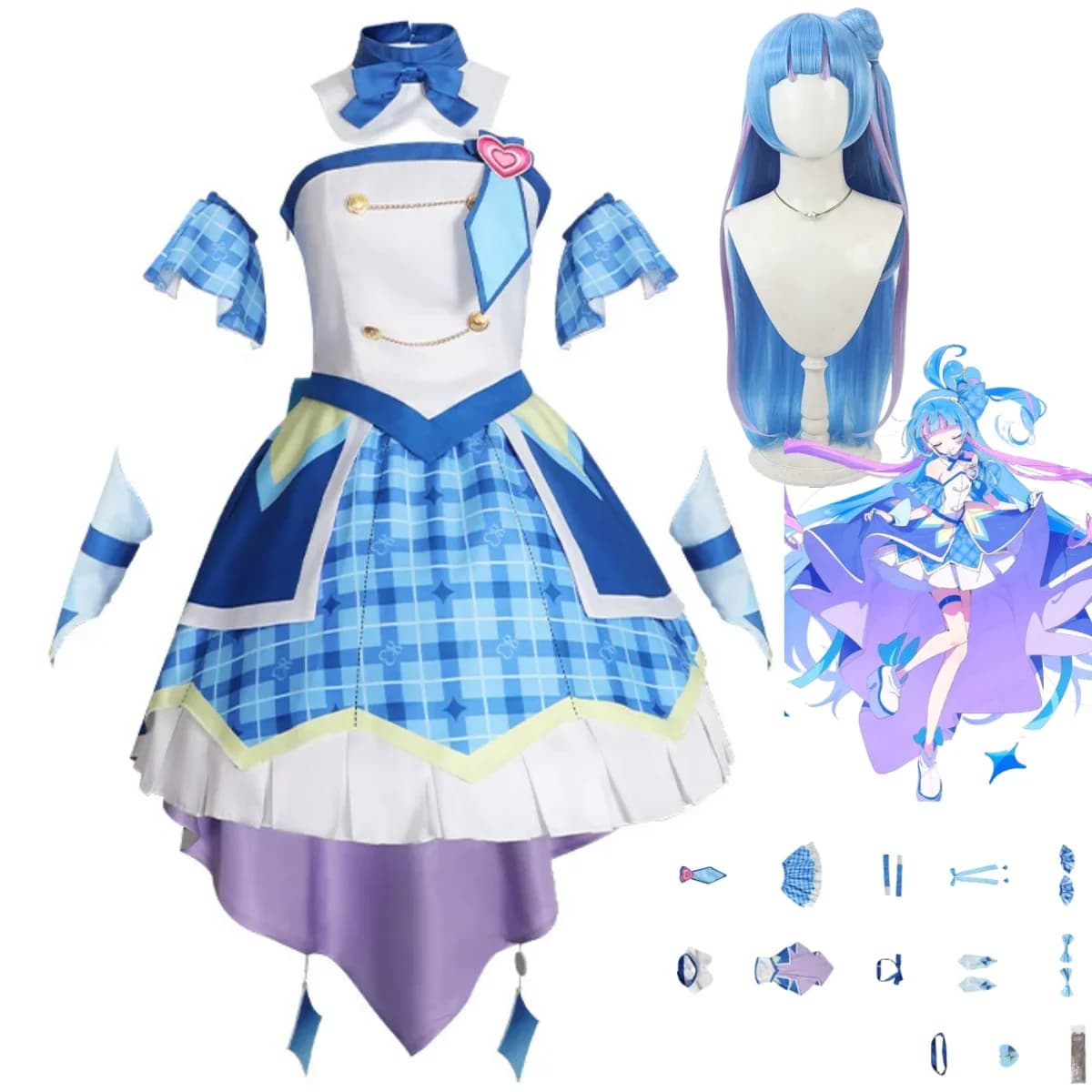 Abito da principessa bianco blu Gonna Lolita Parrucca Donna Abito da ballo mascherato Kawaii Anime You e Idol Precure Aokaze Nana Costume cosplay