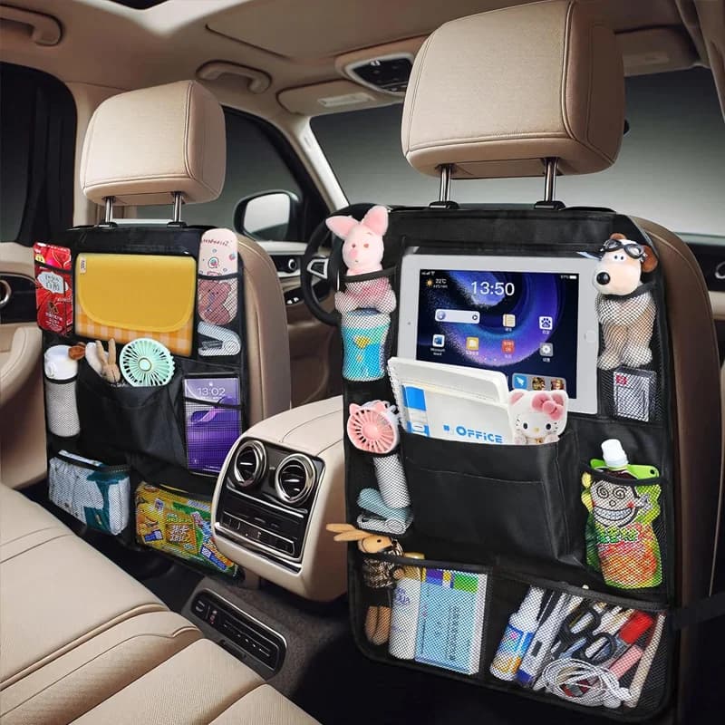 Borsa portaoggetti per seggiolino auto con griglia di classificazione visiva e schermo touch, impermeabile e anti-sporco, adatta per giocattoli e snack