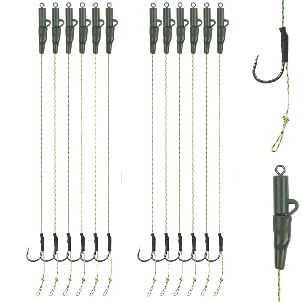 12Pcs Carp fishing hair rigs ganci per carpe Pre legati con clip per pesi alla carpa Chod Helicopter Rigs strumenti per attrezzatura da pesca alla carpa 2/4/6 #