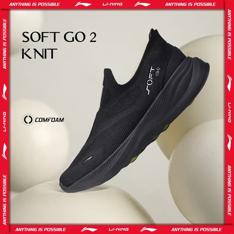 Li-Ning casual slip-on shoes SOFT GO 2 KNIT for men, shocked, comfortable and stable, with mesh inserts LiNing, for jogging and sports daily AGLV017