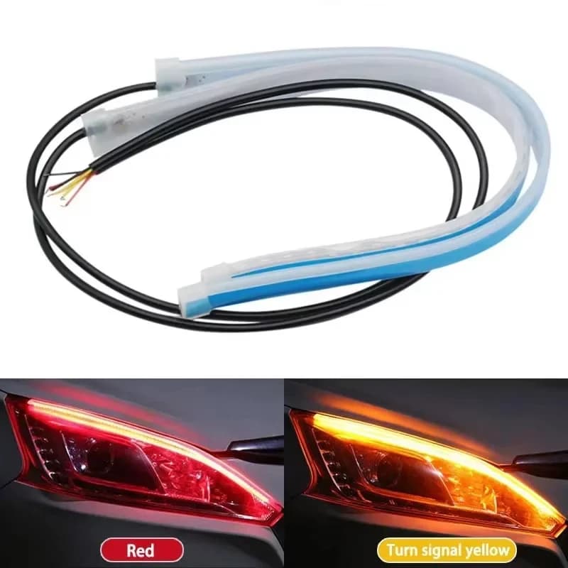 2 pezzi 45 - 60 cm faro automatico universale striscia LED RGB impermeabile per auto DRL indicatori di direzione luci di flusso freno gialle