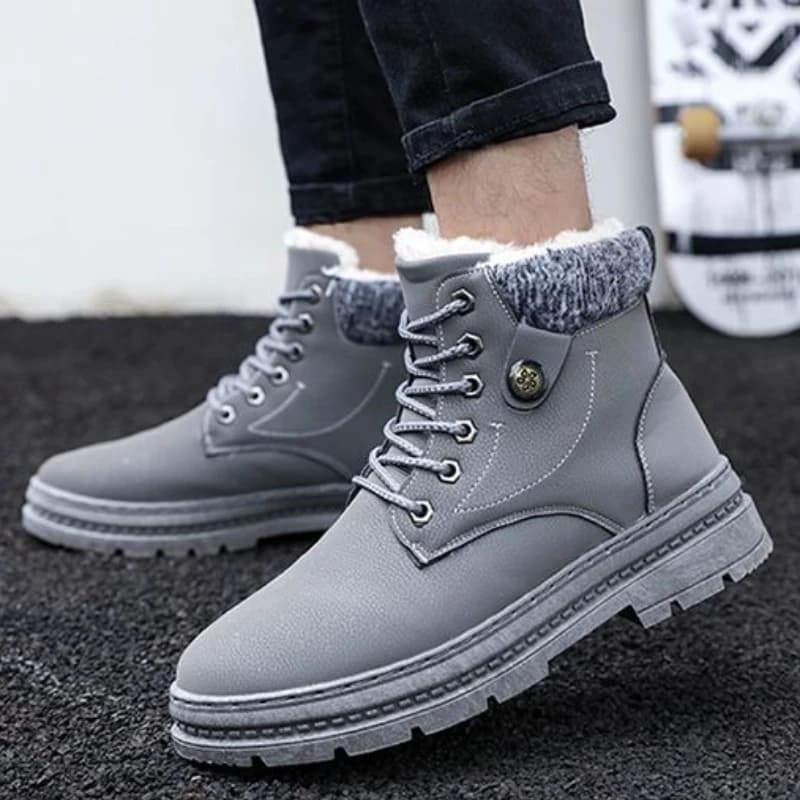Stivali da neve casual coreani da uomo Stivali da lavoro stringati Foderati in pile Scarpe in cotone antiscivolo impermeabili calde invernali ispessite
