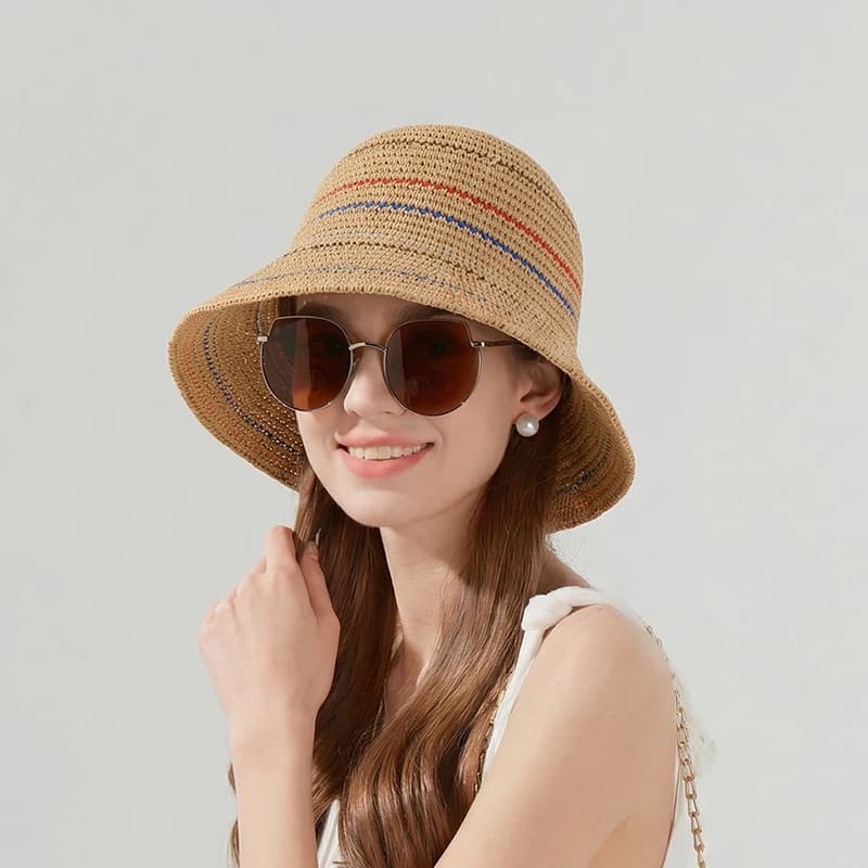 6162-Cappello estivo per protezione solare e ombreggiatura con berretto da pescatore in maglia a righe per bambini, versatile e adatto per