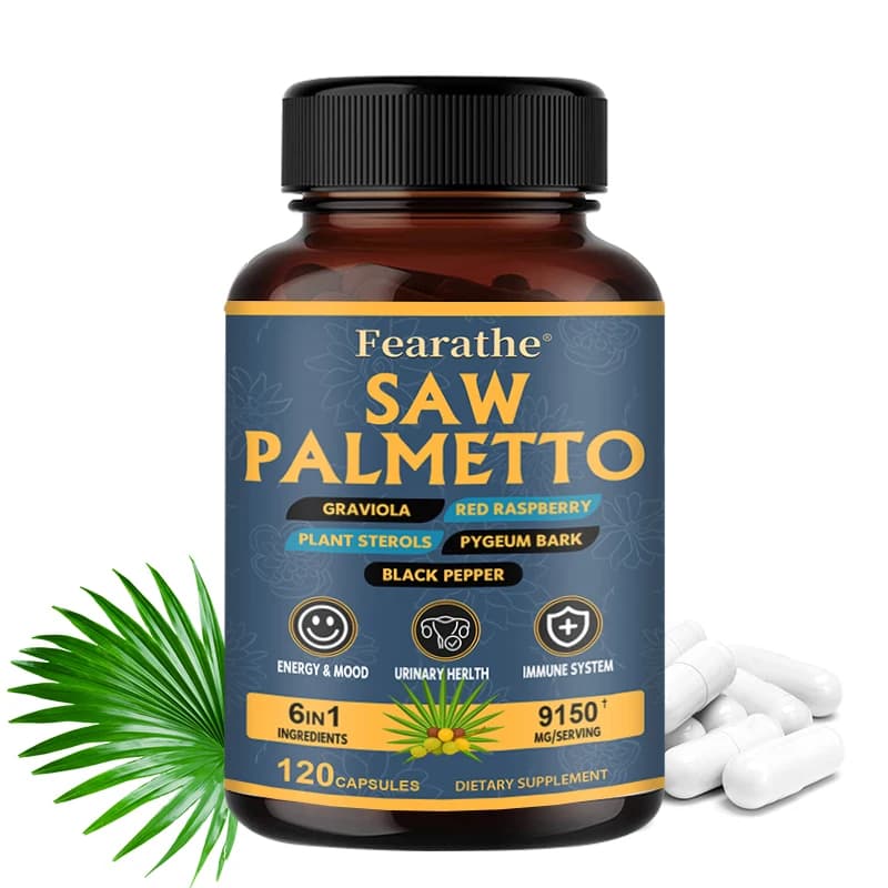 Saw Palmetto Black Pepper migliora l'assorbimento per la salute della prostata e delle urine, integratore immunitario, 9150 mg, 120 capsule