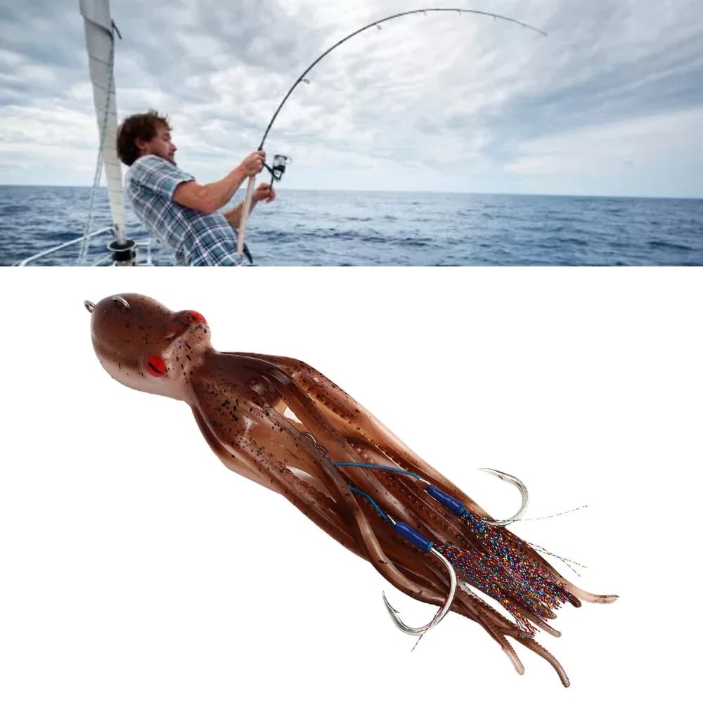Durable 250g Octopus Jig TPE with Hook Swimbait Lures with 10pcs Ink Tablets 20cm Squid Jig for Anglers