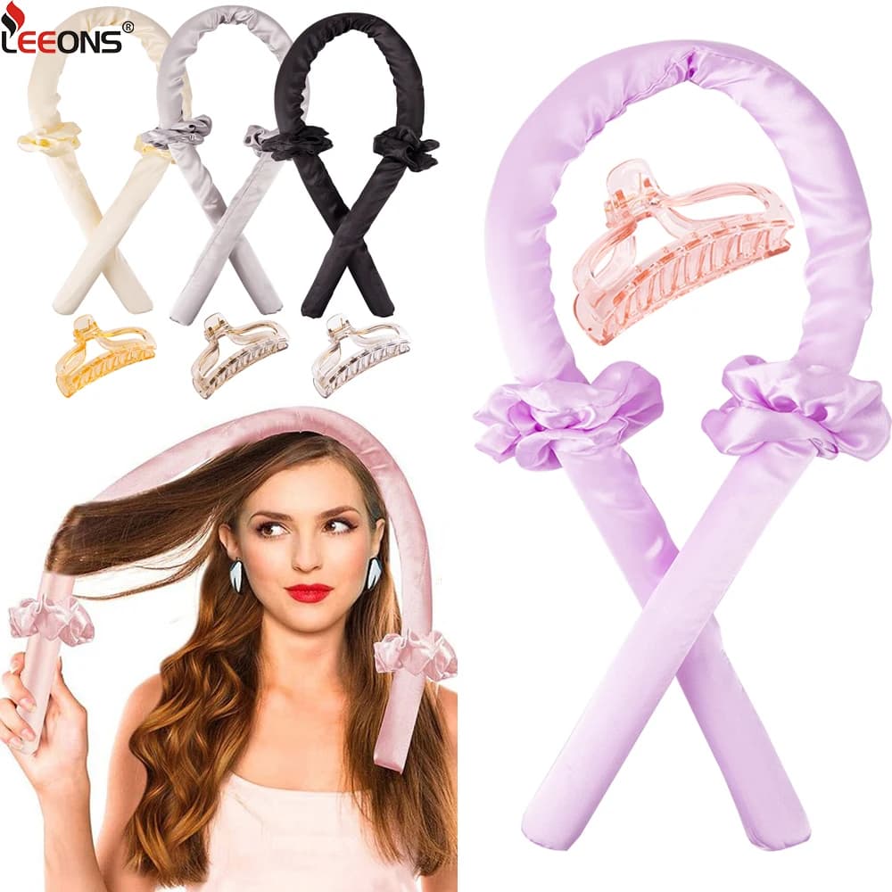 Heat-Free Silk Ribbon Rollers Heat-Free Garlic Rod Band for Curly Styling Kit for Sleeping during the Night with Hair Clips and Tricks