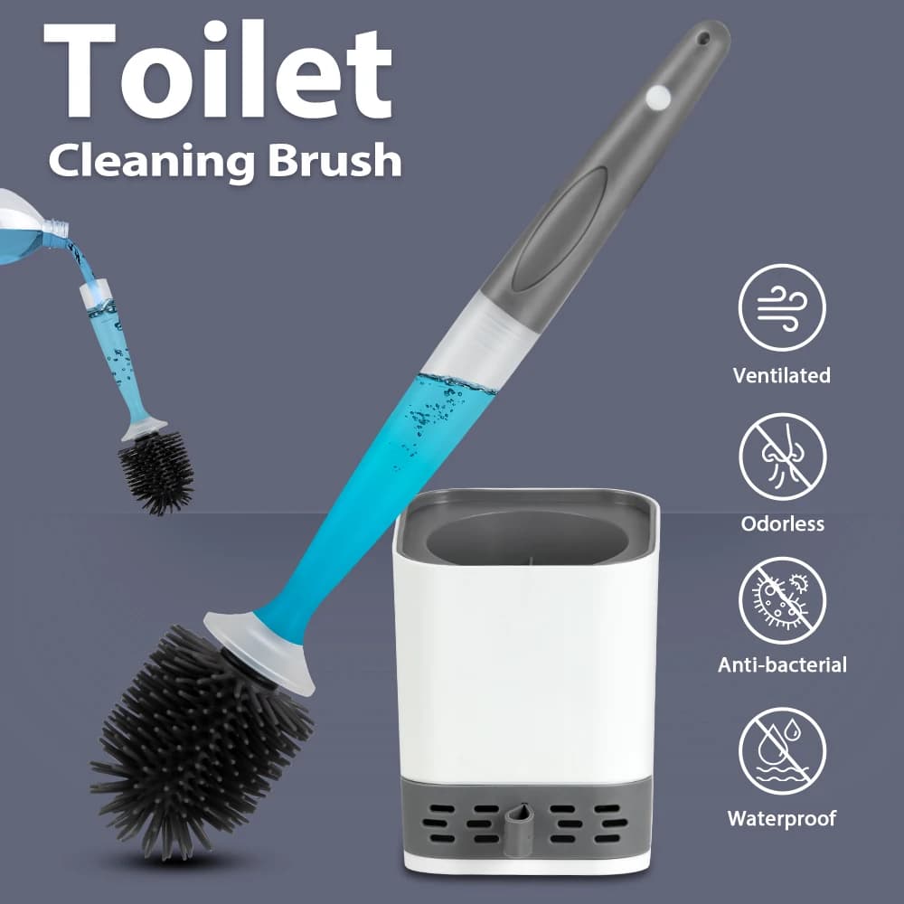 Scopino per WC in silicone con spruzzo d'acqua con spazzola TPR in silicone traspirante montata a parete Accessorio per la pulizia del bagno con manico lungo 44,5 cm
