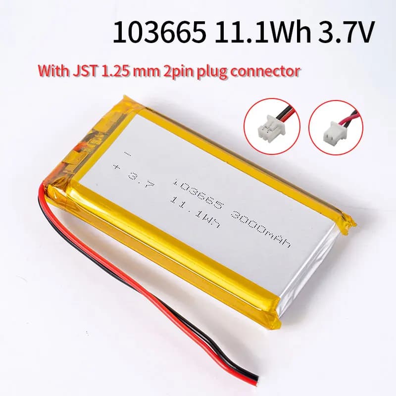 103665 Li Polymer Battery Jst 1.25 3000mAh 3.7V Lithium Batteries for Smart Home Humidifier Tablet PC Driving Recorder DVD