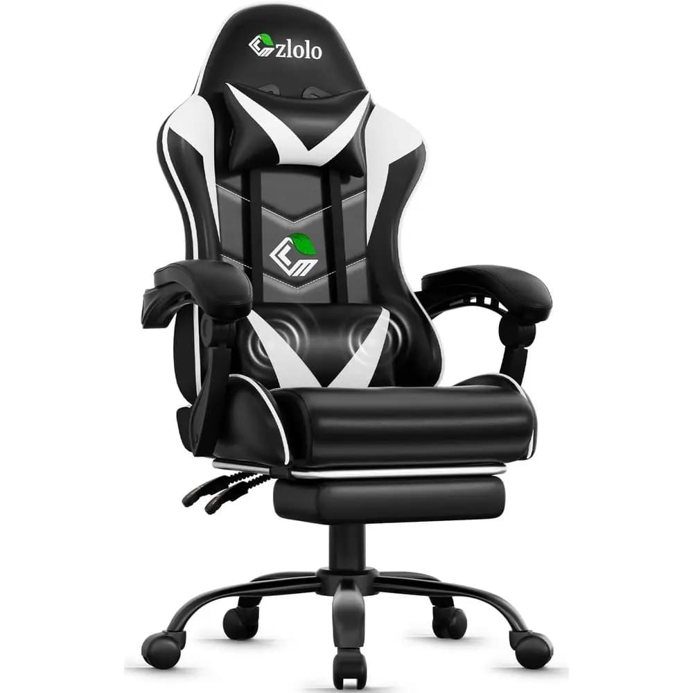 Sedia da Gaming con Poggiapiedi, Stile Racing, Supporto Lombare Massaggiante, Sedia per Videogiochi con Gambe in Metallo, Sedia da Gamer Reclinabile con Schienale Alto