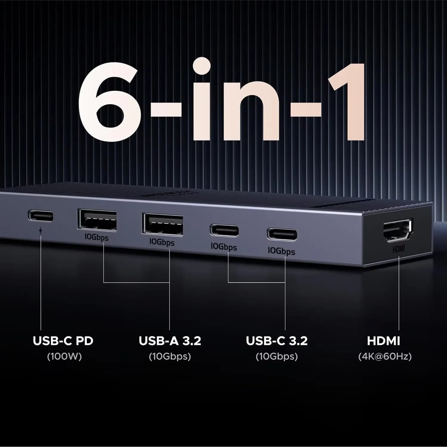 UGREEN Hub USB C 6 in 1 10Gbps 4K 60Hz HDMI USB3.2 PD100W Splitter USB per Laptop Macbook Pro Air iPad Android Docking Station